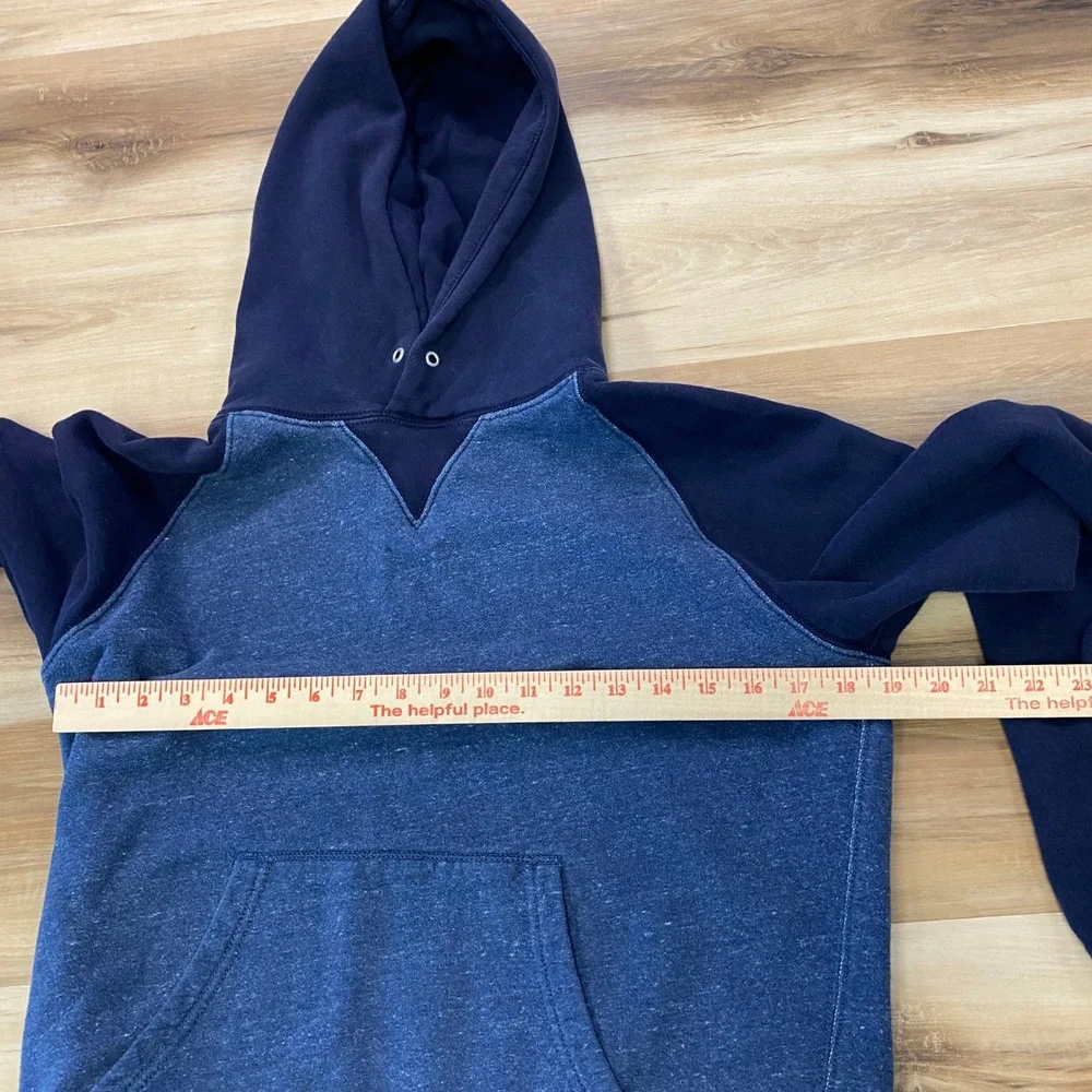 J. Crew Hoodie Size S Vintage Fleece Colorblock 100% Cotton Raglan Navy Blue